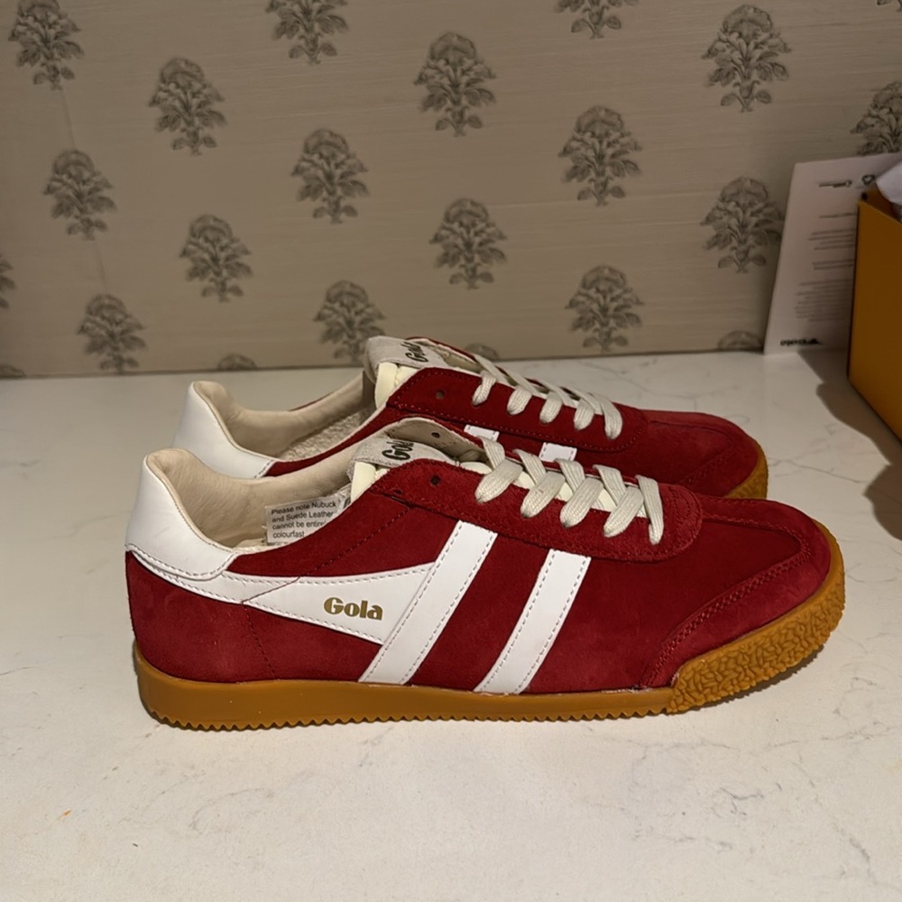 Deep Red and White Gola Elan women’s shoes